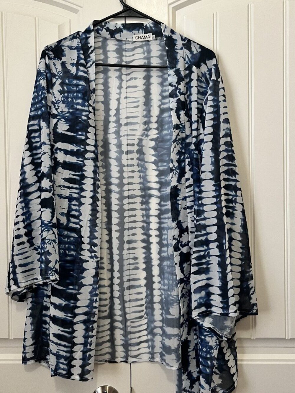 CHAMA 3X Blue White Tie Dye Open Front Kimono Cardigan Cover Up Plus Size